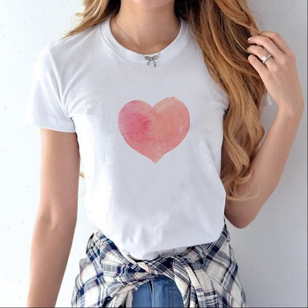 

t shirt women pink heart print women cute white 2021 summer t shirt lovely tshirt casualwear street fashion