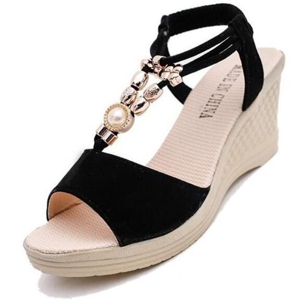 

large size platform sandals women 2021 new fashion open toe fish mouth women's sandals wedge heel womens shoes fashion sandalias, Black