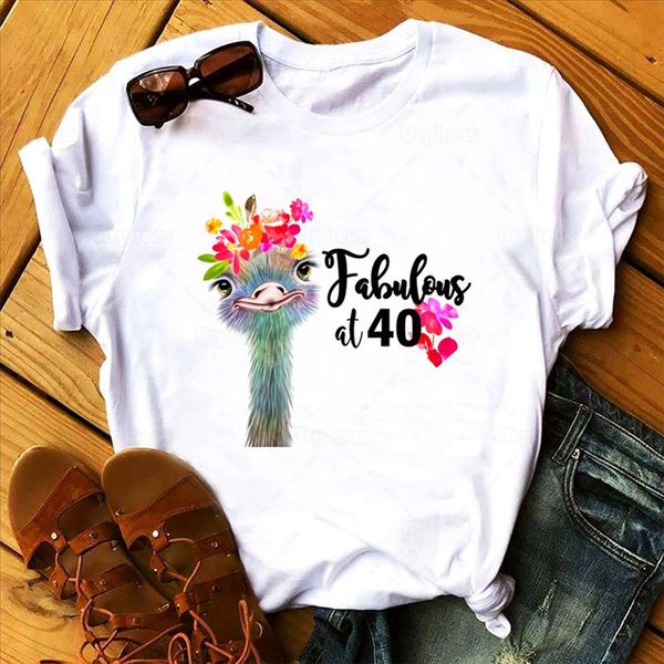 

vintage 1980 40th birthday t shirt fabulous at forty floral shirt for birthday gift 100% cotton tees, White