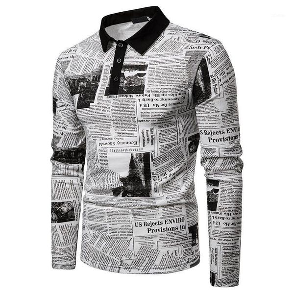 

nice spring new men long-sleeved shirt newspaper black and white printing casual shirt men lapel fashion jersey1, White;black