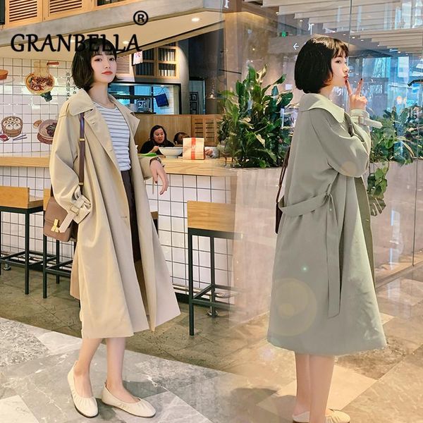 

2019 spring autumn sweet thin slim temperament windbreaker women casual waist belt lapel single breasted female trench coats1, Tan;black