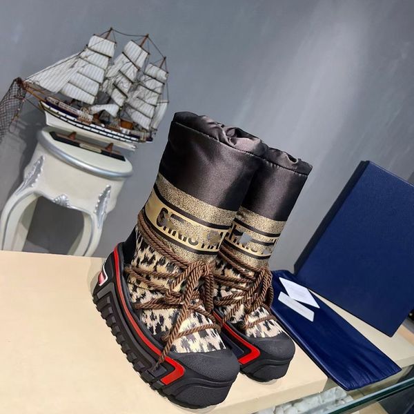 

2022 womens alps ankle snow boots fashion thick bottom nylon oblique print half boot luxury brand women winter ski booties shoes size 35-41, Black
