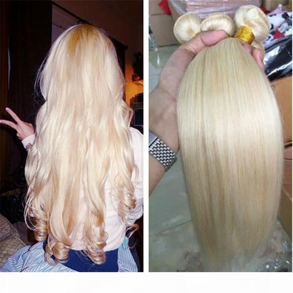 

straight hair weaves brazilian malaysian peruvian indian european human hair blond color hair bundles double weft tangle 3pcs lot, Black;brown