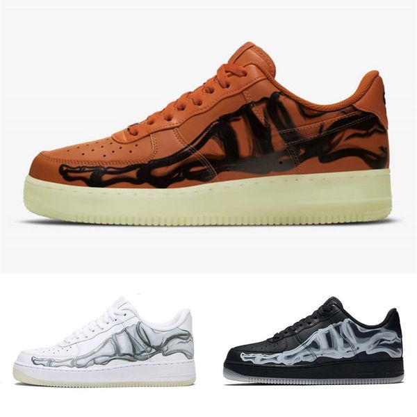 

2020 1 skeleton orange black white low woman men fahion 1s casual shoes 36-45