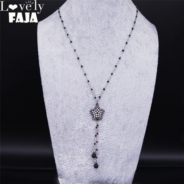 

pendant necklaces 2021 zircon copper stainless steel star necklace women black color long tassel chain jewelry collares largos nc26s02, Silver