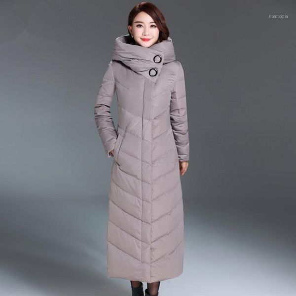 

2020 winter down jacket female slim warm coat hooded x-long jackets for women parka thick outerwear manteau femme wyq8331, Black