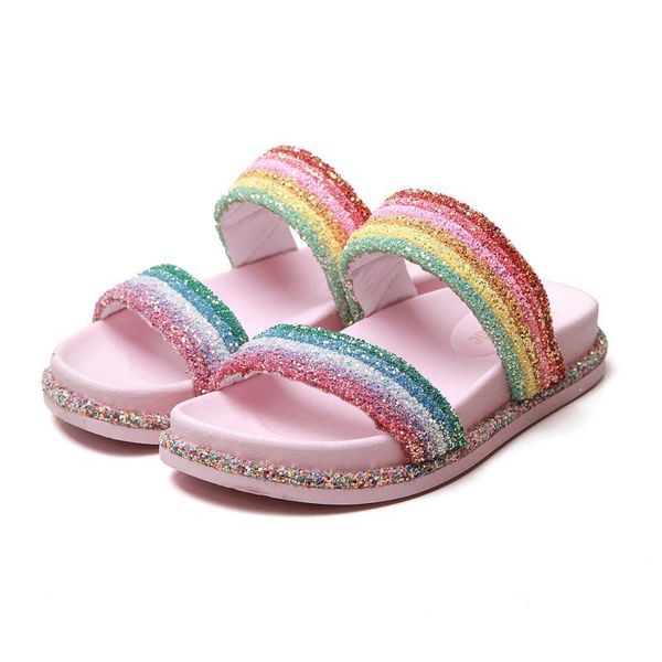 

slippers rainbow flat women summer shoes pink color 2021 female casual holiday comfortable lady slides, Black