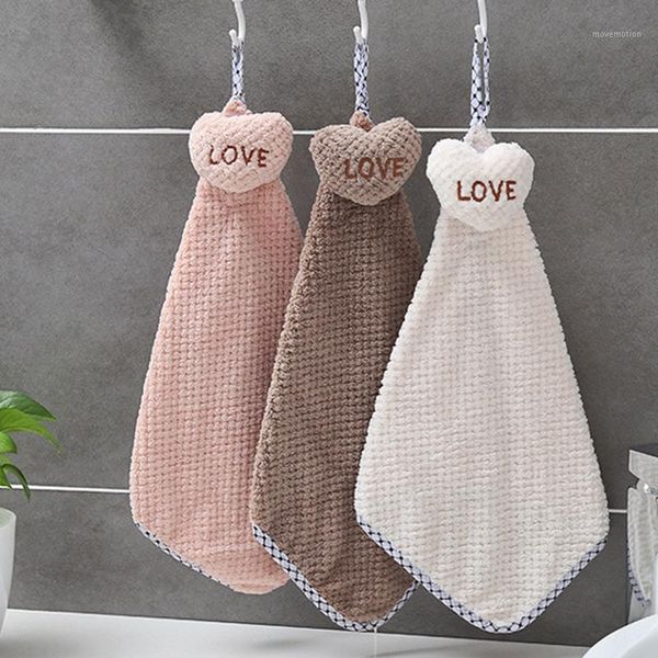 

Cute Hand Towel With Hanging Hole Household Hand Towel With Heart For Kitchen Kitchen1, White