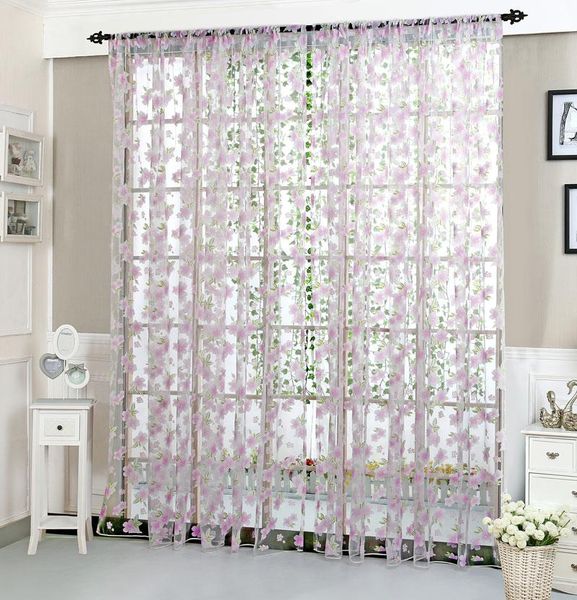 

curtain & drapes light color floral print home tube embroidered tulle voile door window sheer valances scarf style