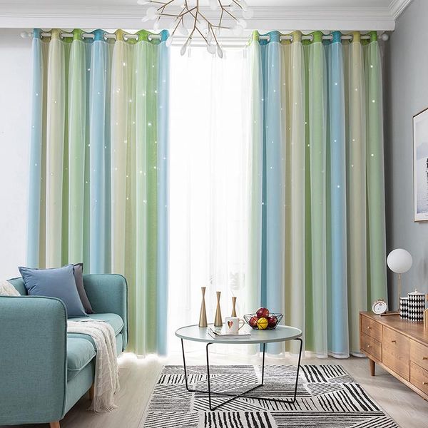 

gradient hollow star double-layer full shading bedroom living room blackout curtain home decoration curtain