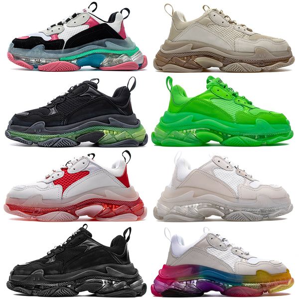 

luxury paris 17fw triple s vintage dad shoes clear sole mens women casual shoes sneakers black white green rainbow sports women trainers