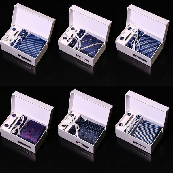 

vqd7 new 8cm polyester neck necktie for ties skinny blue red men striped narrow gravata box business female cravat, Black;blue