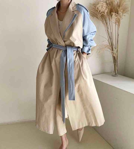 

women's trench coats superaen spring autumn french splicing single breasted long lace up waist closing slim women fashion wlai, Tan;black