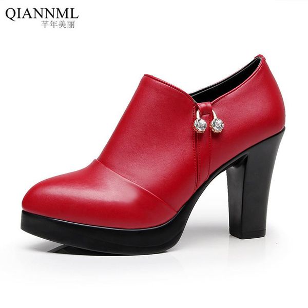 

women's platform shoes new 2021 pearl split leather pumps women high heels office work shoe big size 41 42 43, Black