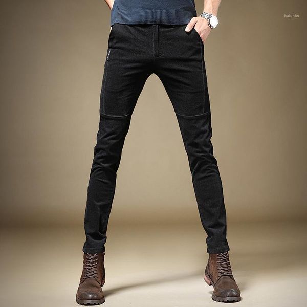 

men's pants fashion corduroy men casual slim fit black trousers1