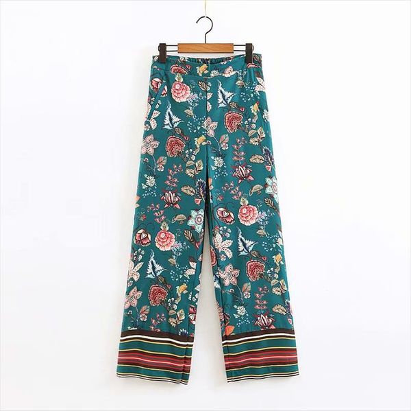 

national style women chic flower print wide leg pants female zipper long trousers streetwear pocket pantalones mujer pants p384, Black;white