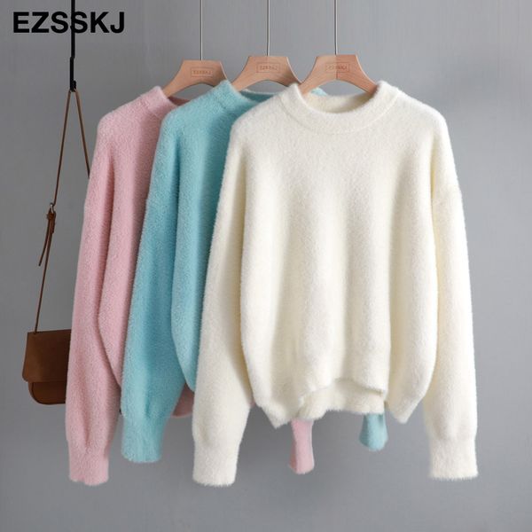 

autumn winter oversize thick mink cashmere sweater poullovers women batwing sleeve 2019 female casual warm fur sweater jumper c1121, White;black