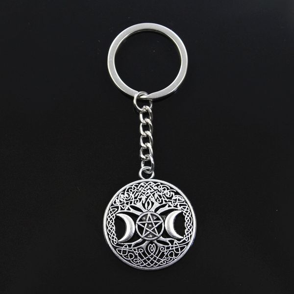 

new keychain 39x34mm moon star world tree pendants diy men car key chain ring holder keyring souvenir jewelry gift, Silver