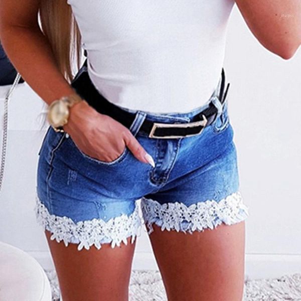 

women slim denim shorts stretch lace stitching jeans shorts fashion ladies short1, White;black