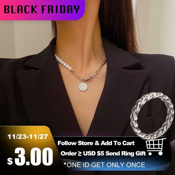 

chains vogallery fashion pearl strand necklace for women coin neck short necklaces silver color jewelry accessories