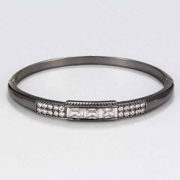 

bangle women bracelet silver color square inlaid cubic zirconia sweet stylish birthday gifts for girlfriend designed, Black