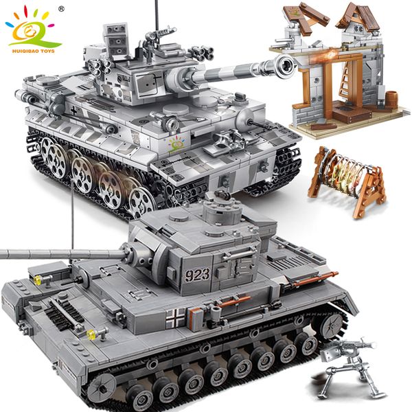 Huiqibao Série Militar Grande Panzer Tank Blocks Arma WW2 Tank Exército Figura Cidade Educacional Tijolos Brinquedos Para Crianças Q1126