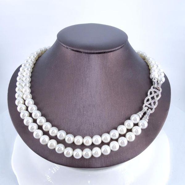

chokers 2021 fashion elegant shell pearl crystal zircon doblue row necklace wedding bride banquet dressing dinner party jewelry, Golden;silver