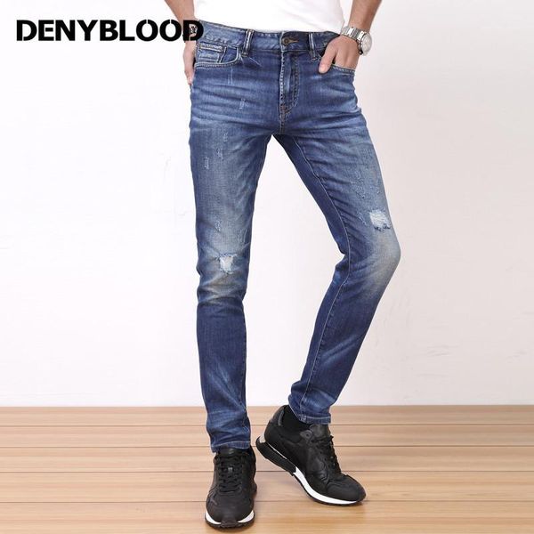 

denyblood jeans mens slim straight jeans stretch denim distressed ripped casual pants trousers 72051, Blue