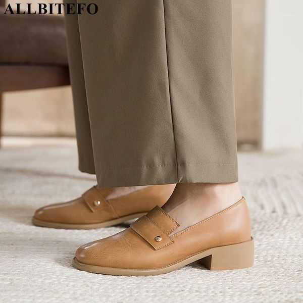 

allbitefo fashion casual genuine leather thick heel women shoes women high heel shoes office ladies party heels1, Black