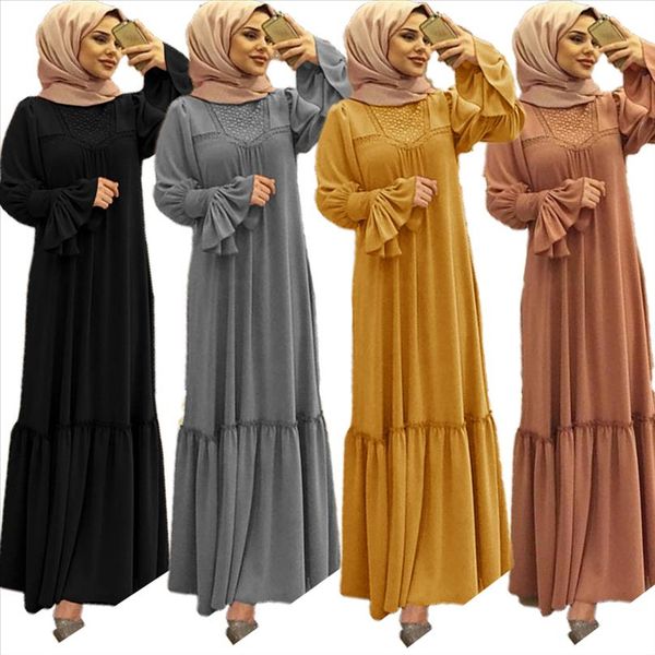 

мусульманские женщины hijab платье сплошной цвет рюмки лепесток рукав maxi длинное платье исламская одежда caftan kimono big swing abaya пла, Black;gray