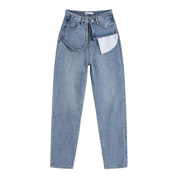 

women jeans for women 2020 fashion autumn straight loose pockets chic female high waist casual wide leg jean denim pants wj191, Blue