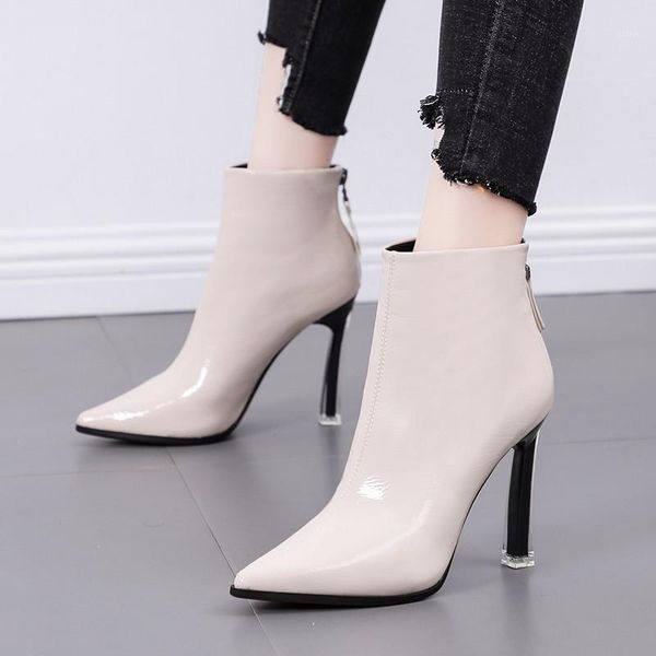 

boots brand pointed toe women nude ankle fashion 10cm stiletto heels lady party shoes plus big size z00871, Black
