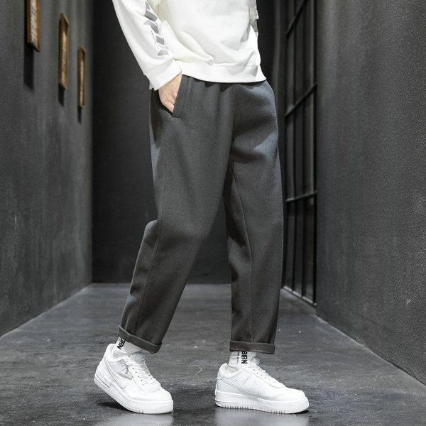 

woolen casual pants male straight loose 2020 new small trousers all-match nine-point sport joggers, Black