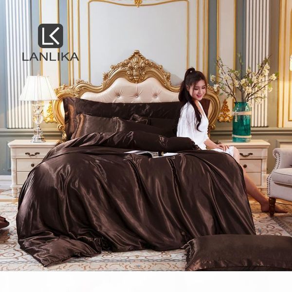 

parkshin dark brown 100% silk women beauty bedding set healthy skin duvet cover euro bedspread  king bed linen home textile