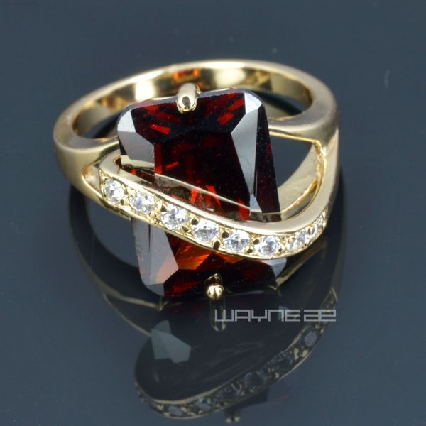 

wedding solid 18k womens gold rings with gf red crystal sz o(7)-u(10) r288, Silver