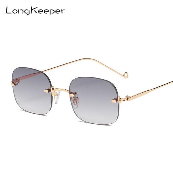

longkeeper fashion square rimless sunglasses women frameless gradient sun glasses brand designer men gafas glasses uv400, White;black