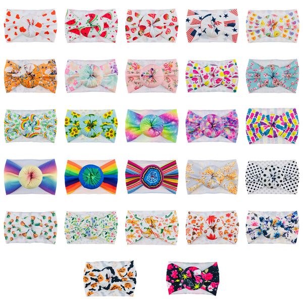 

ins european and american children's hair accessories diy cloth wide hairband baby headgear kids headband printing big bow head flower, Slivery;white
