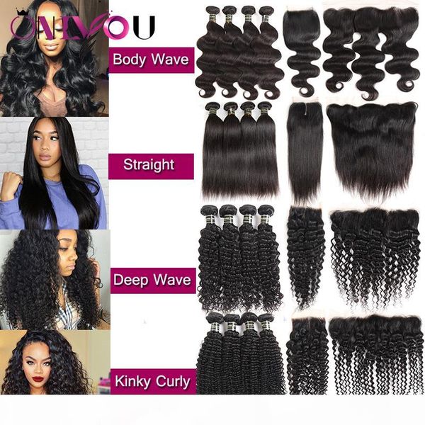 

new arrival brazilian tissage body wave virgin human hair weaves lace closure frontal bundles deep wave kinky curly 4 bundles with closure, Black;brown