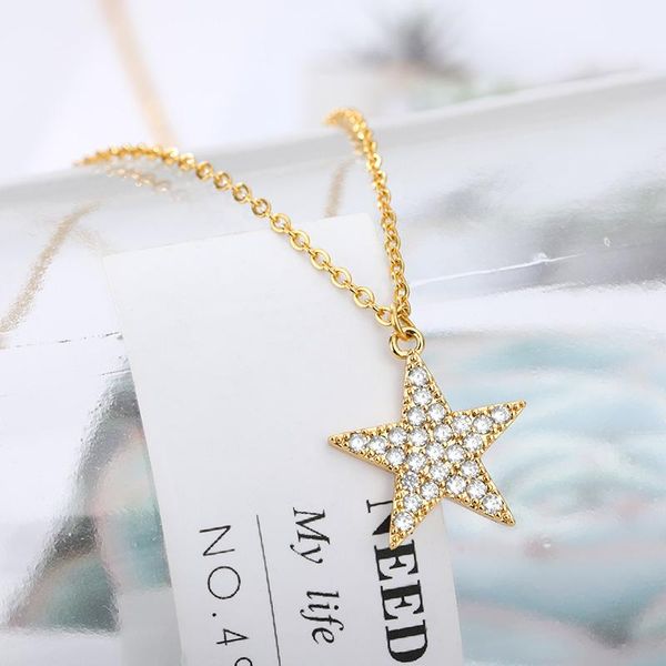 

chains stainless steel necklace for women man lover's pentagram gold and silver color pendant engagement jewelry