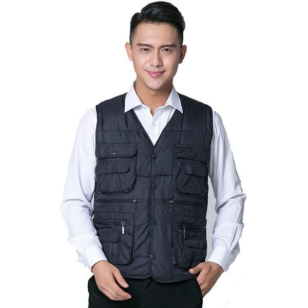 

men's vests multi pocket cotton vest for men winter padded casual thick warm pographer sleeveless outerwear jacket with many pocke, Black;white