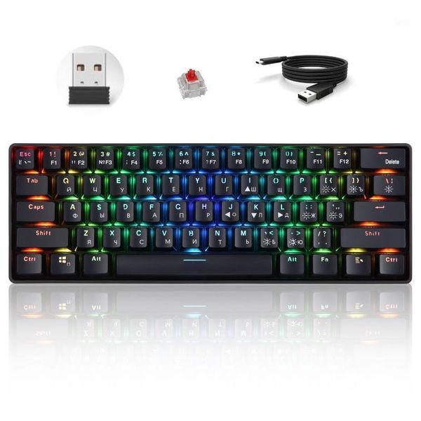 

russian english mechanical keyboard 61 keys usb wired 2.4g wireless dual mode gaming keyboards backlight for deskpc lap