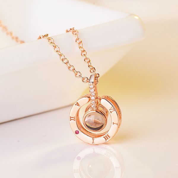 

стерлинговое серебро розовое золото кулон на 100 языках я люблю тебя ожерелье, Silver