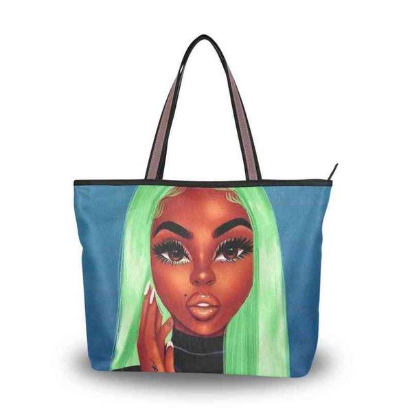 Sacos de compras Alaza Luxo designer saco de compras bolsa de lona ladie grande afro africano menina negra mulheres bolsa de ombro compras sacos de praia 220310