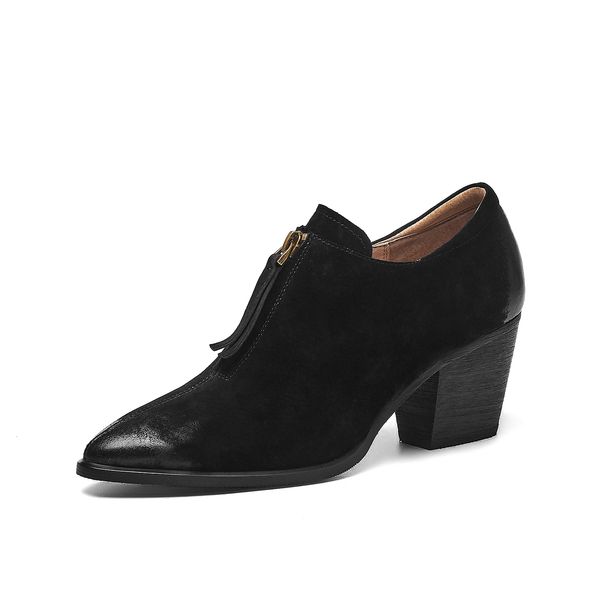 

women pumps 2021 plus size 22-26cm superior pig skin + pigskin lining women's classic shoes pointed to suede toe nubuck ghy9, Black
