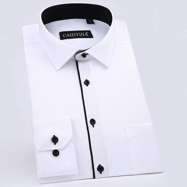 

men's standard-fit long sleeve basic dress shirts single patch pocket male formal business social work twill casual shirt1, White;black