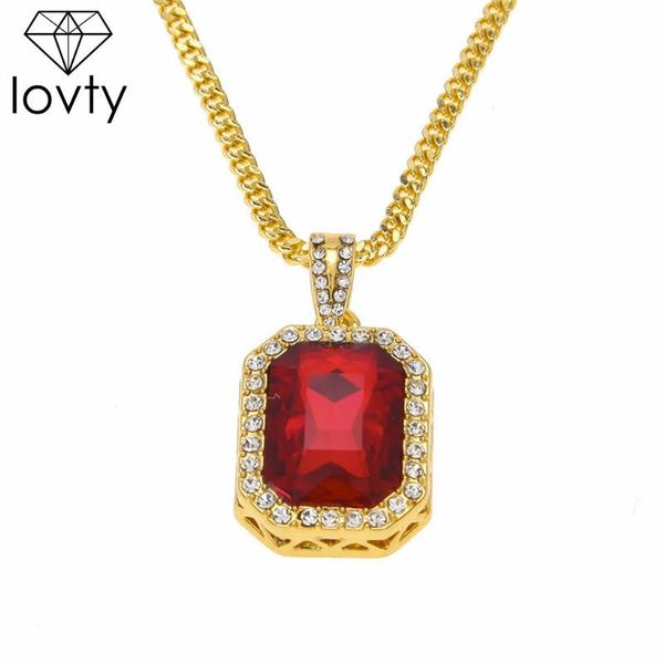 

pendant necklaces lovty hiphop necklace set hip hop zirconia red black blue with key kits men's jewelry, Silver