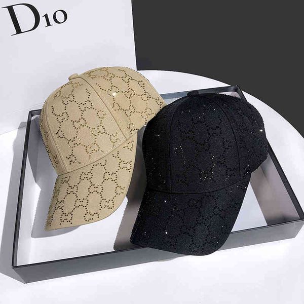 

hats caps 2022 full print diamond baseball women's in s korean fashion versatile round face suitable for summer, Blue;gray
