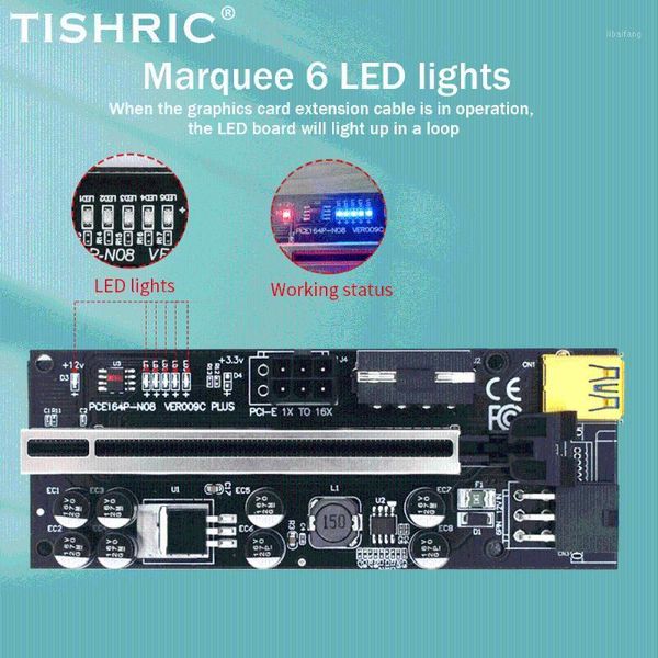 Computerkabelanschlüsse TISHRIC 6 LED Riser 009S 009C Plus PCI-E PCIE für Grafikkarte PCI Express Adapter Molex 6Pin SATA auf USB 3.0 Cab