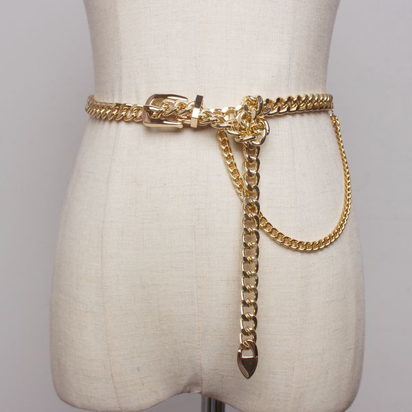

women chain belt fashion 2020 pants streetwear belts ladise waistband gold color club punk belts t200427, Black;brown
