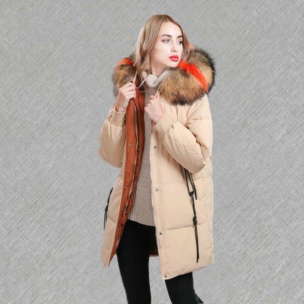 

winter coat women's down jacket multicolor large racoon fur long korean ladies coats and jackets women parka mujer kj607, Black